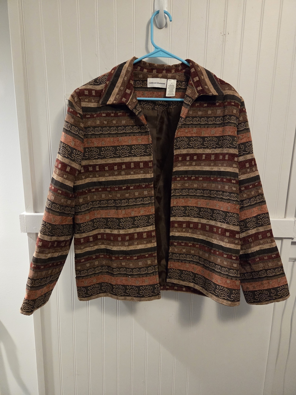 Alfred Dunner rust and tan textured patterned blazer with beading size 14